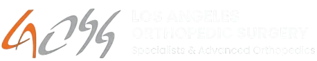 Los Angeles Orthopedic Surgery Specialists logo in orange, gray, and white