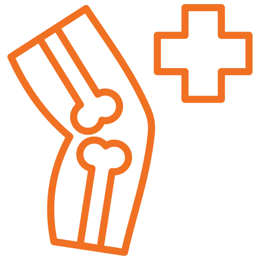 Illustration of a person's leg bones with a healing symbol in orange and white